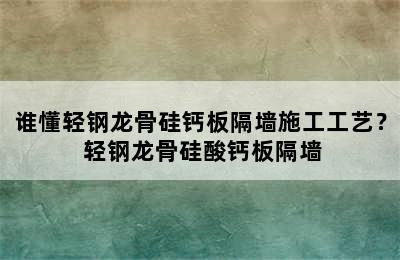 谁懂轻钢龙骨硅钙板隔墙施工工艺？ 轻钢龙骨硅酸钙板隔墙